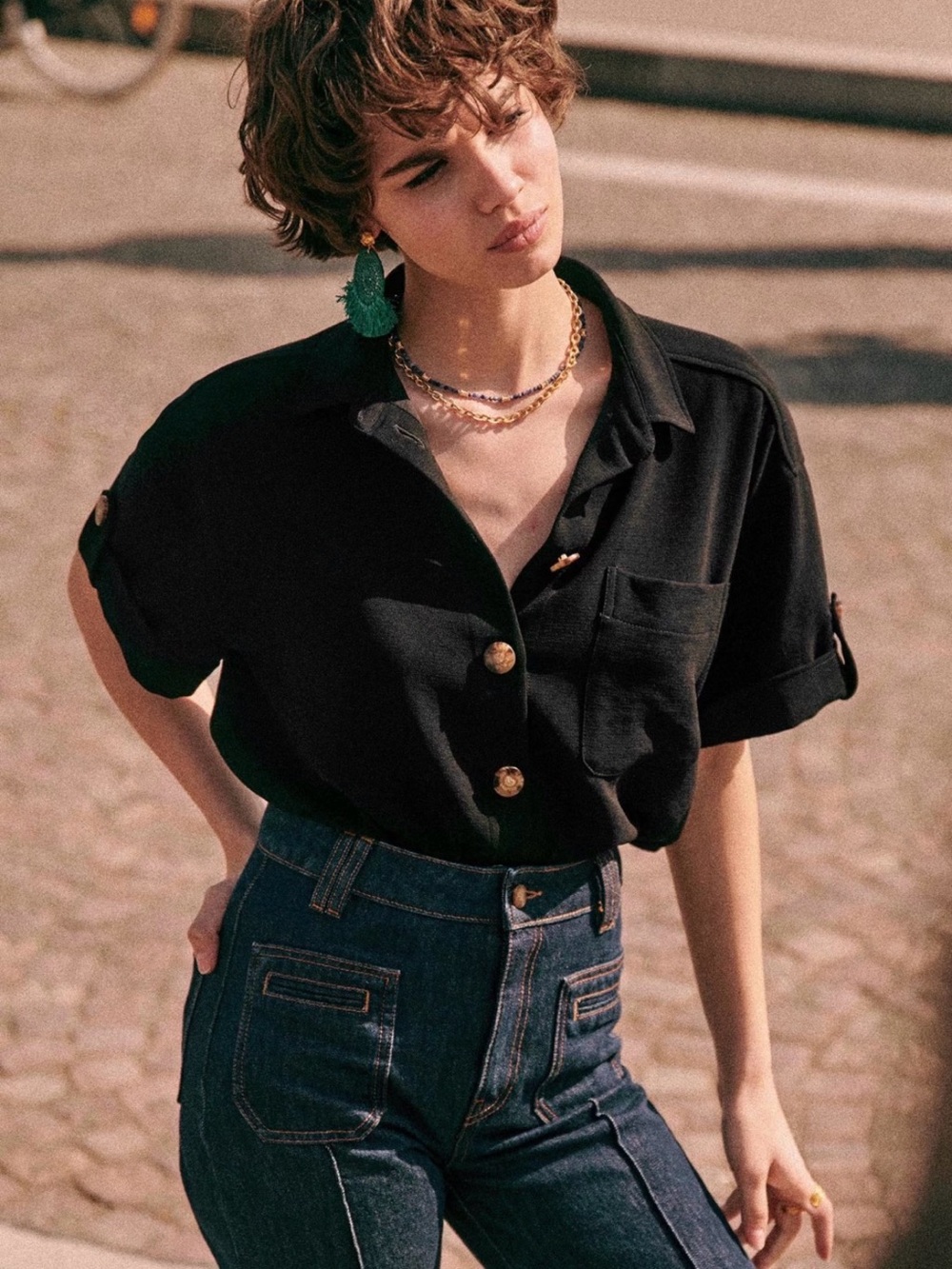 Sezane Laurine Button Down in Black